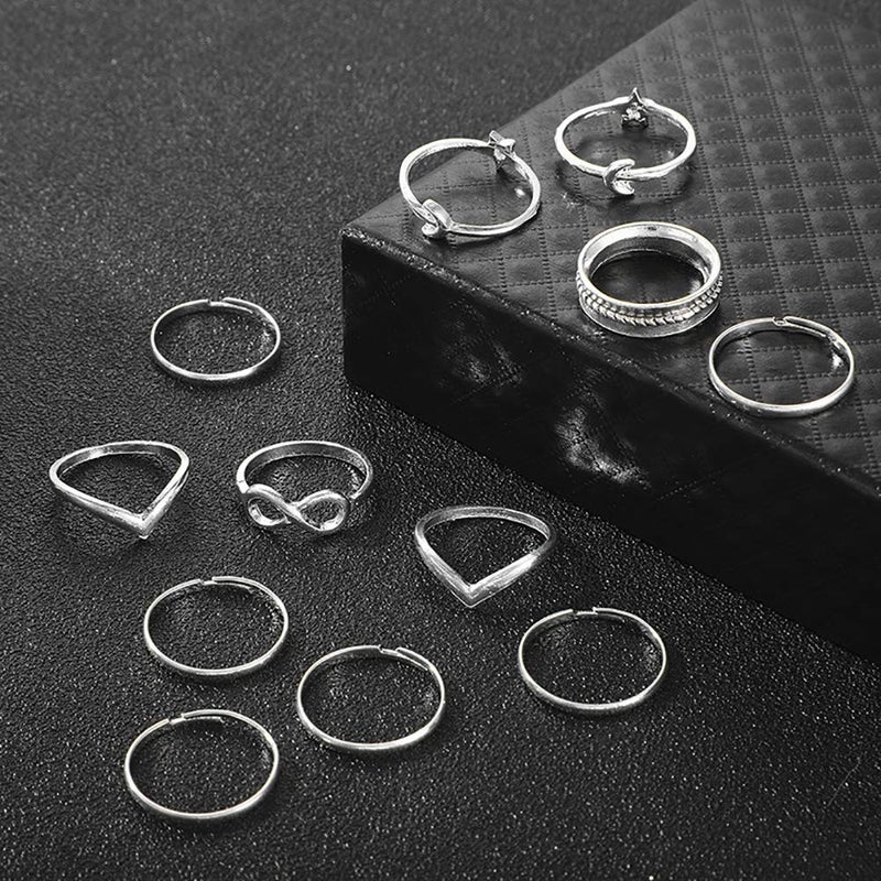 CSIYANJRY99 Boho Silver Star Moon Knuckle Ring Set for Women Vintage Silver Ring Set Stackable Midi Finger Rings Set - Image 2